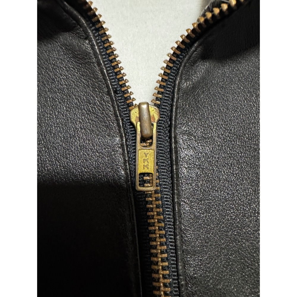 Vintage Weekends Genuine Leather‎ Bomber Jacket Mens Size M Black Zip Up Collar - Picture 3 of 8